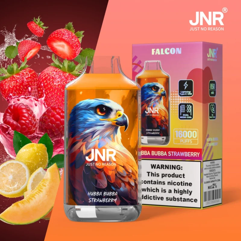 JNR Falcon 16000 Puff Vape - Hubba Bubba Strawberry JNR Falcon 16000 Puff Vape – Hubba Bubba Erdbeere