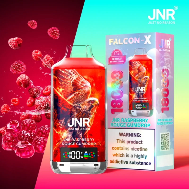 JNR Falcon X 18000 - Red Raspberry Gummy JNR Falcon X 18000 - Rode frambozen-gummie