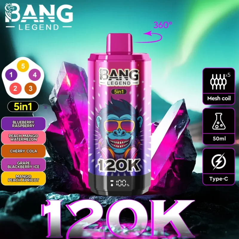 Puff 120k Bang Legend 120k - myrtille-framboise-pêche-mangue-pastèque-cerise-coca-raisin-mûre-glace-mangue-pêche-abricot.jpg