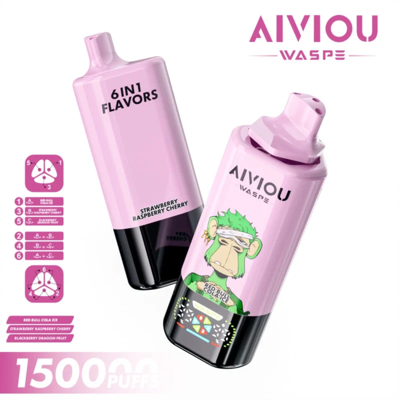 150k Vape Waspe Aiviou 150000 6 en 1 - Red Bull Cola Ice & Fresa Frambuesa Cereza & Mora Dragon Fruit