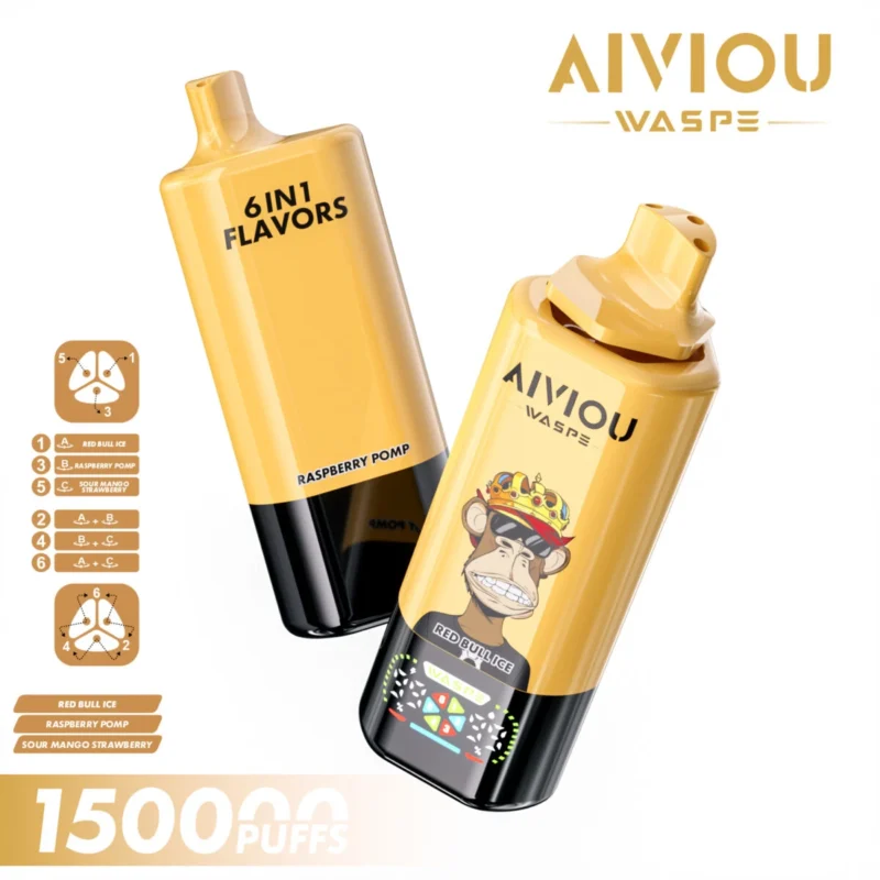 150k Vape Waspe Aiviou 150000 6 in 1 - Red Bull Ice & Framboos Pomp & Zure Mango Aardbei