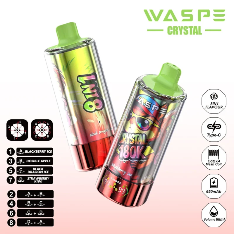 180k Vape Waspe Crystal 180K 8 in 1 - BLACKBERRY ICE & DOUBLE APPLE & BLACK DRAGON ICE & STRAWBERRY KIWI (3)