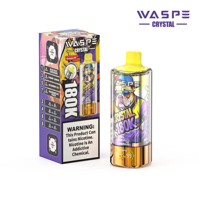 180k Vape Waspe Crystal 180K 8 in 1 - BLUE RAZZLEMONADE & CHERRY LEMON & BLUEBERRY ICE & WATERMELON PEACH