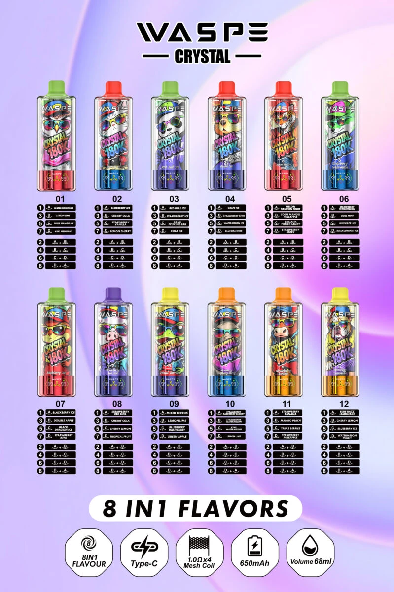 180k Vape Waspe Crystal 180K 8 in 1 Flavors List