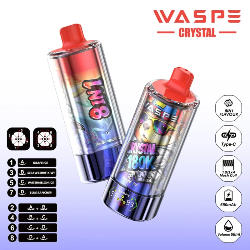 180k Vape Waspe Crystal 180K 8 in 1 - GRAPE ICE&STRAWBERRY KIWI & WATER MELON ICE & BLUE RANCHER (3)