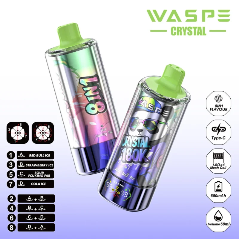 180k Vape Waspe Crystal 180K 8 in 1 - RED BULL ICE & STRAWBERRY ICE&SOUR FCUKING FAB & COLA ICE (3)