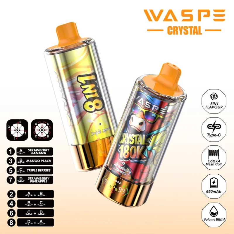 180k Vape Waspe Crystal 180K 8 in 1 - STRAWBERRY BANANA & MANGO PEACH & TRIPLE BERRIES & STRAWBERRY PINEAPPLE (3)