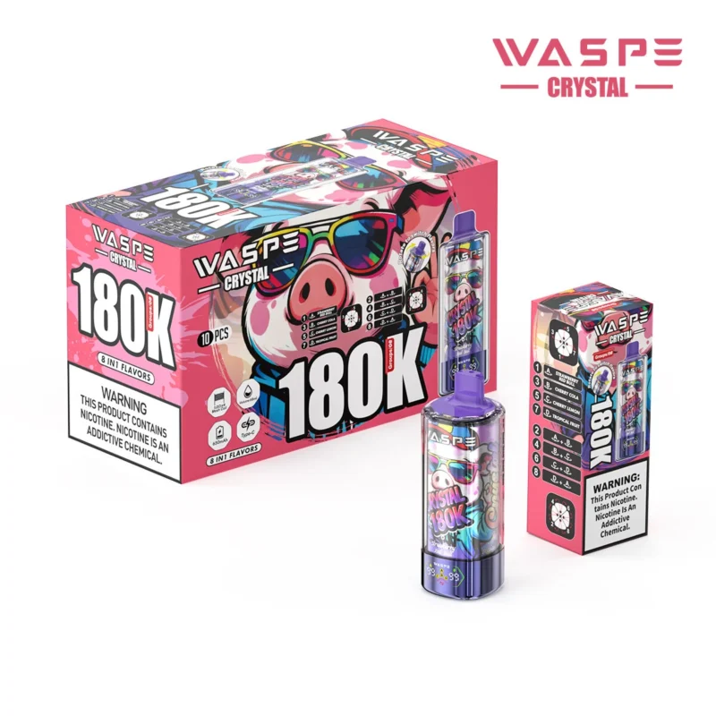 180k Vape Waspe Crystal 180K 8 in 1 - STRAWBERRY RED BULL & CHERRY COLA& CHERRY LEMON & TROPICAL FRUIT