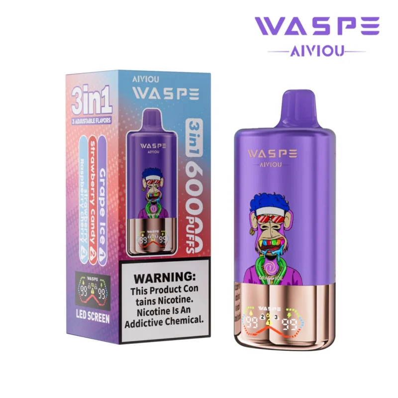60k Vape Waspe Aiviou 60000 - Grape Ice & Strawberry Candy & Strawberry Raspberry Cherry (3)