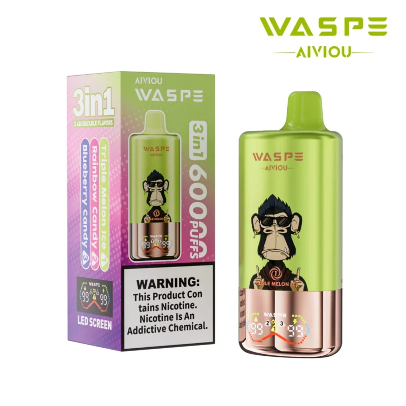 60k Vape Waspe Aiviou 60000 - Drievoudig Meloenijs & Regenboog Snoep & Bosbessensnoep (2)