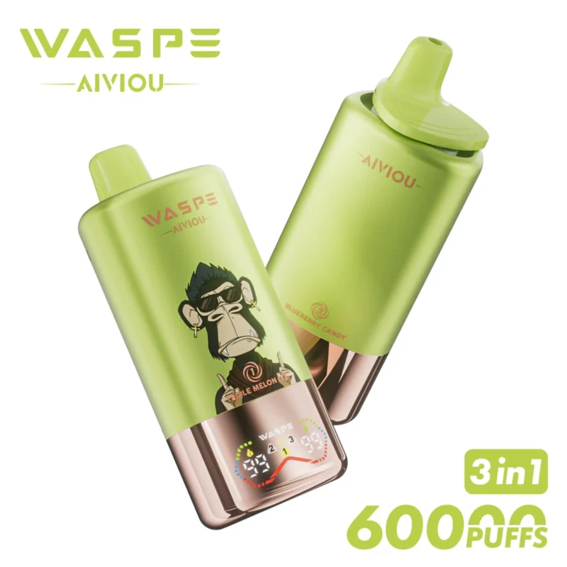 60k Vape Waspe Aiviou 60000 - Triple Melon Ice & Rainbow Candy & Blueberry Candy (4) 60k Vape Waspe Aiviou 60000 - Drievoudig Meloenijs & Regenboog Snoep & Bosbessensnoep (4)