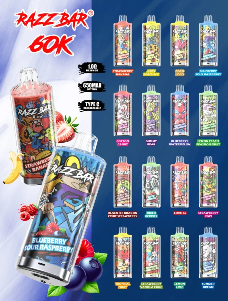 Lista smaków Razz Bar 60000 60k puffów