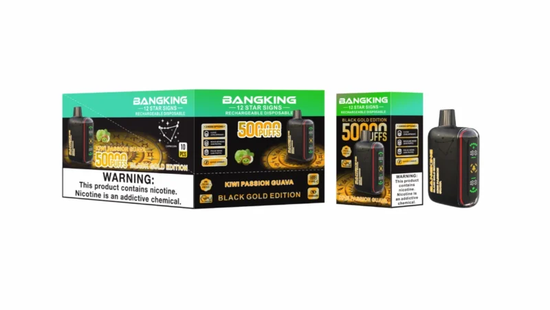 Bang King Pulse 25k 50k Puffs Disposable Vape Black Gold Edition Kiwi Passion Guava 2 Device