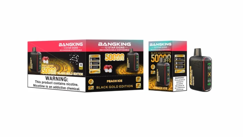 Bang King Pulse 25k 50k Puffs Disposable Vape Black Gold Edition Peach Ice 2 Device