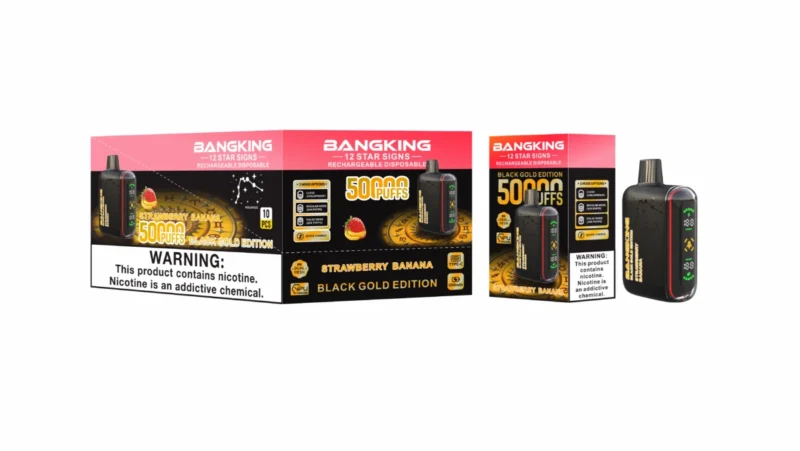 Bang King Pulse 25k 50k Puffs Disposable Vape Black Gold Edition Strawberry Banana 2 Device