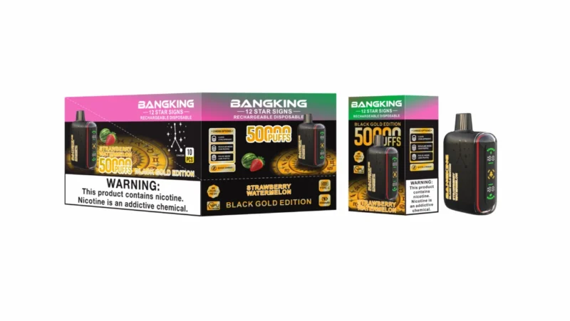 Bang King Pulse 25k 50k Puffs Disposable Vape Black Gold Edition Strawberry Watermelon 2 Device