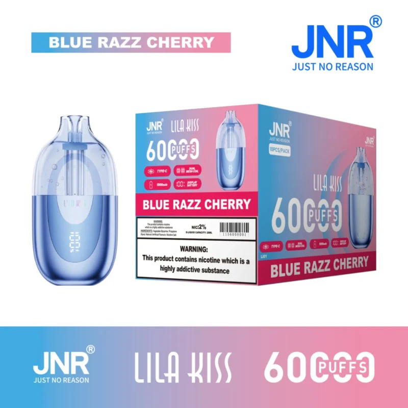 Jnr Lila Kiss 60000 60k Puffs Einweg Blau Razz Cherry Vape Gerät