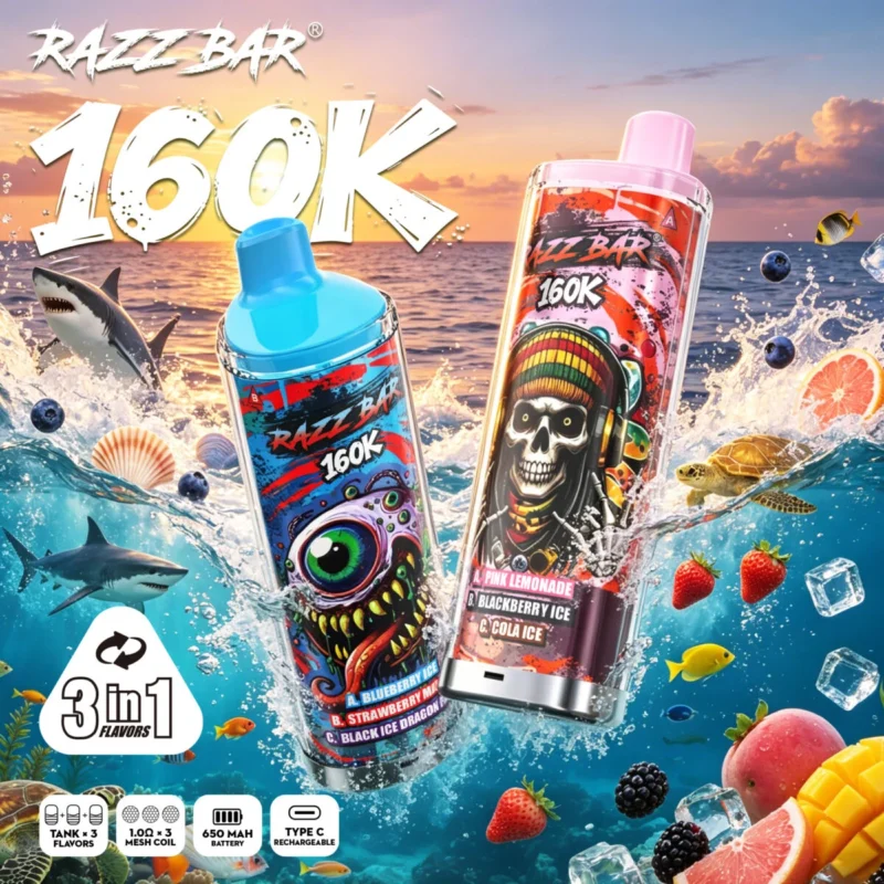 Razz Bar 160.000 160k Puffs Einweg-E-Zigarette, 4er-Pack