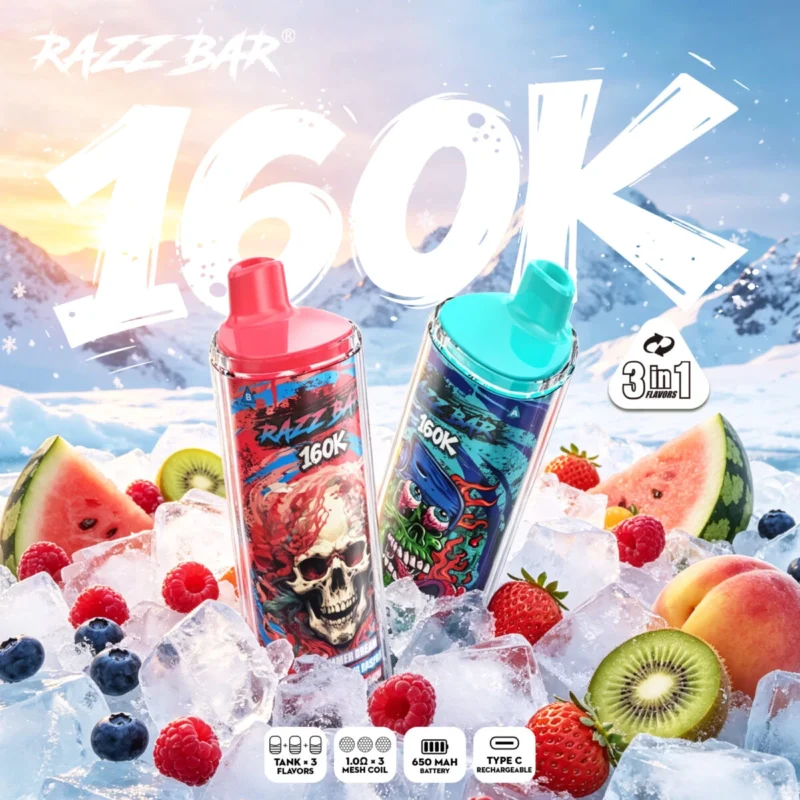 Razz Bar 160.000 160k Puffs Einweg-E-Zigarette, 5er-Pack