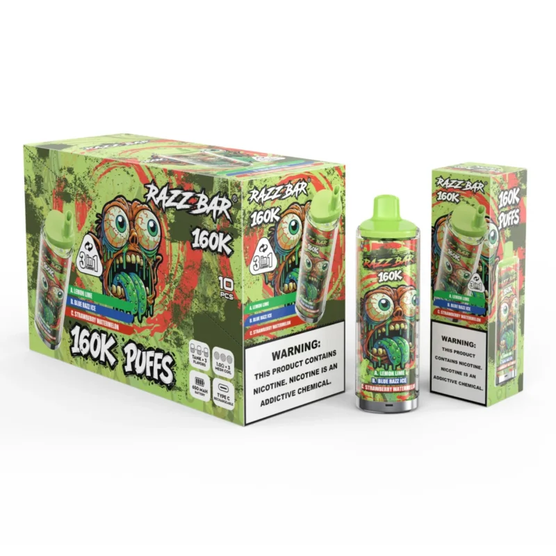 Razz Bar 160.000 160k Züge Einweg-E-Zigarette mit den Geschmacksrichtungen Zitrone, Limette, Blue Ice, Erdbeere und Wassermelone