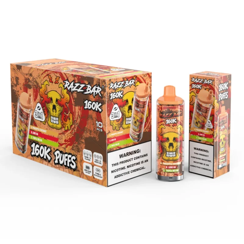 Razz Bar 160.000 160k Züge Einweg-E-Zigarette „Pineapple Coconut Love 66 Triple Melon“