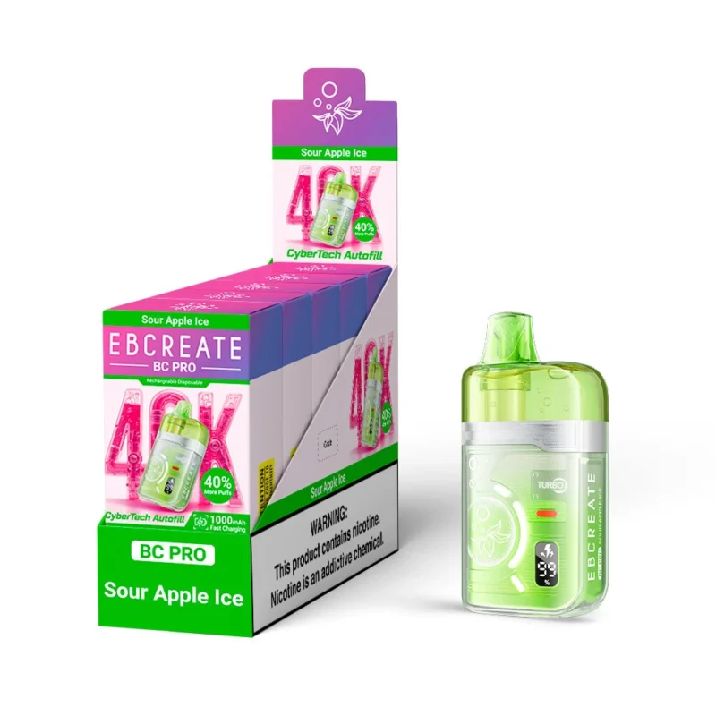 Ebcreate Bc Pro 40k Einweg-E-Zigarette mit 40.000 Zügen, Geschmacksrichtung „Sour Apple Ice“, 3er-Pack