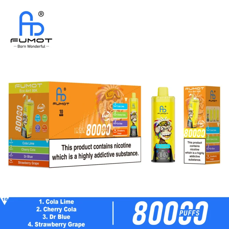 Fumot Eco 4-i-1 80k 80 000k drag engångsvape Cola, lime, körsbär, Dr Blue, jordgubb, druva – 1 enhet