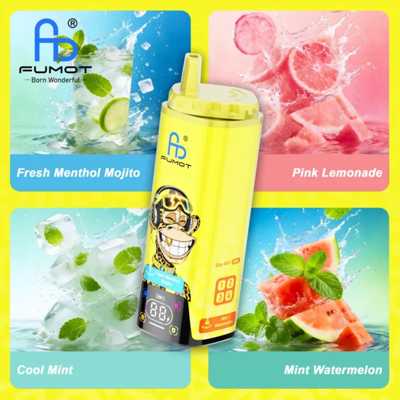Fumot Eco 4-i-1 80k 80 000 drag engångsvape: Fresh Menthol, Mojito, Pink Lemonade, Cool Mint, Watermelon – 3 enheter