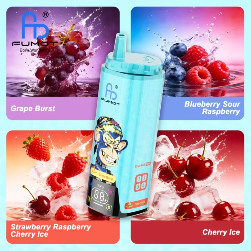 Fumot Eco 4-i-1 80k 80 000k drag engångsvape: Grape Burst, Blueberry, Sour Raspberry, Strawberry, Cherry Ice – 2 enheter