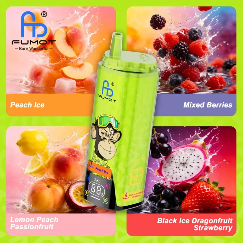 Fumot Eco 4-i-1 80k 80 000k drag engångsvape: persika, is, blandade bär, citron, passionsfrukt, svart drakefrukt, jordgubbe