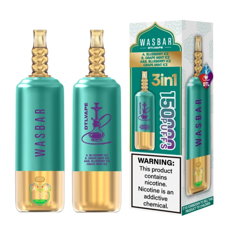 Wasbar Dtl 150k 150000 Puffs Blueberry Lcegrape Mint Lce Disposable Vape Device