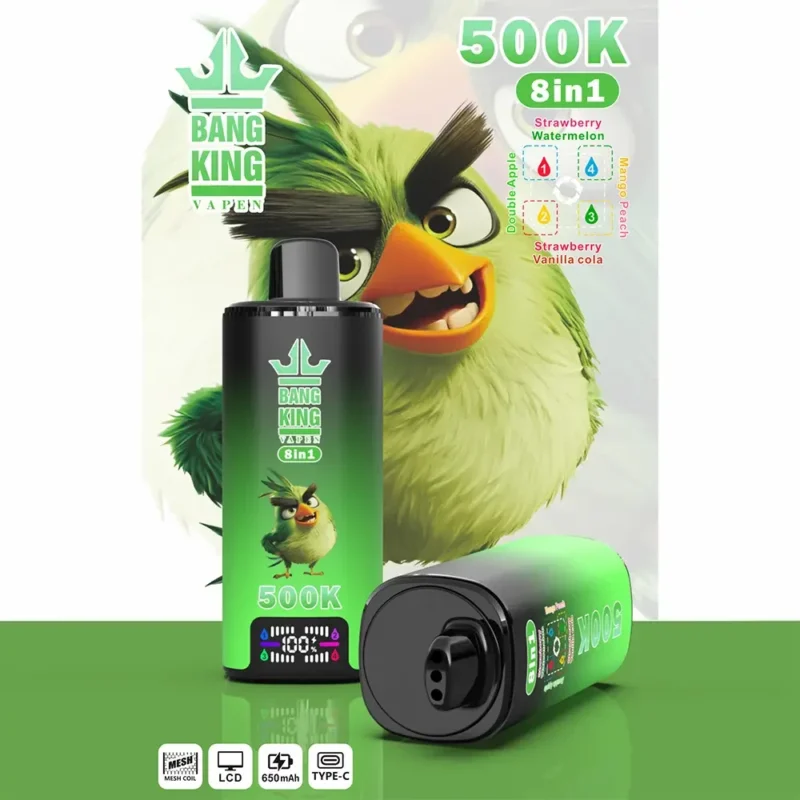 Puff 500k Bang King 500.000 Züge Einweg-E-Zigarette mit den Geschmacksrichtungen Doppel-Apfel, Mango, Pfirsich, Erdbeere, Wassermelone, Vanille und Cola.jpg Gerät