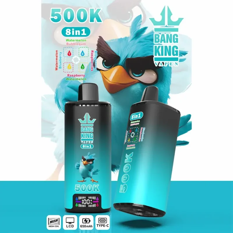 Puff 500k Bang King 500.000 Züge Einweg-E-Zigarette Wassermelone, Kaugummi, Heidelbeeren, Himbeeren, Himbeere, Heidelbeere.jpg De