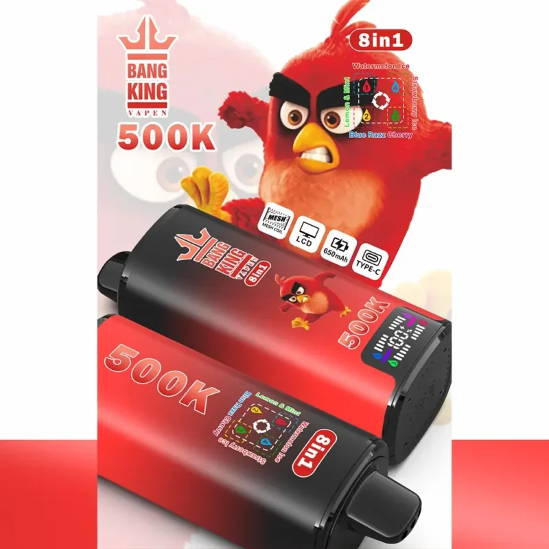 Puff 500k Bang King 500000 Puffs Disposable Vape-watermelon-ice-lemon-mint-strawberry-ice-blue-razz-cherry.jpg Puff 500k Bang King 500.000 Züge Einweg-E-Zigarette Wassermelone, Eis, Zitrone, Minze, Erdbeere, Blue Razz, Kirsche.jpg Gerät