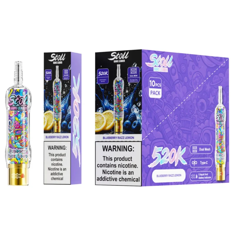 Puff 520k Stoll Bang Leader 520000パフ 使い捨てベイプ ブルーベリー・ラズベリー・レモン デバイス