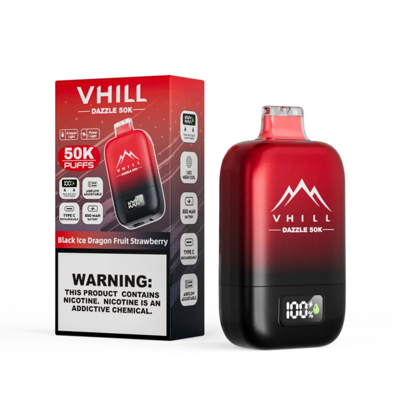 Vhill Dazzle 50000 – Einweg-E-Zigarette mit 50.000 Zügen, Black Ice, Drachenfrucht, Erdbeere
