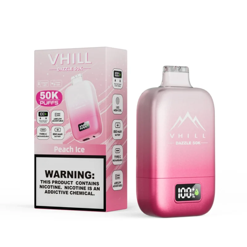 Vhill Dazzle 50000 – Einweg-E-Zigarette mit 50.000 Zügen, Geschmack „Peach Ice“