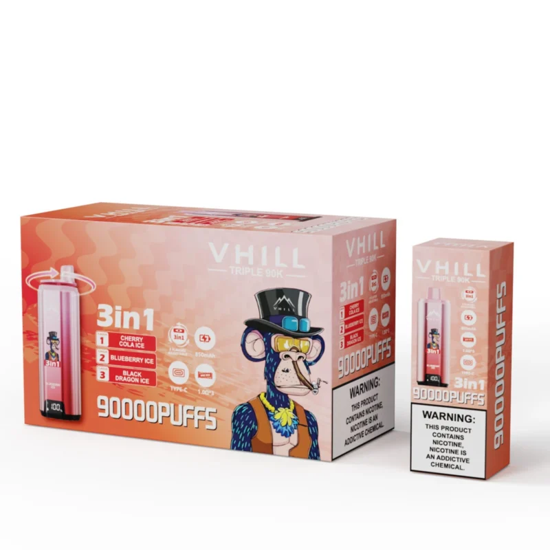 Vhill Triple 90k 90000 Puffs Disposable Vape Blueberry Ice Black Dragon Cherry Cola Device