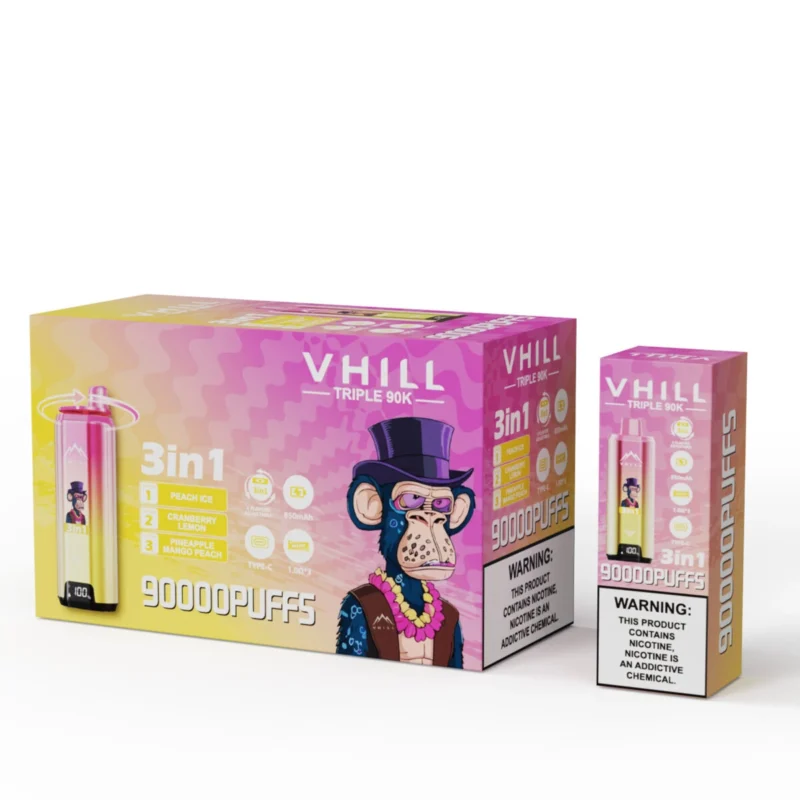Vhill Triple 90k 90000 Puffs Disposable Vape Peach Ice Pineapple Mango Cranberry Lemon Device