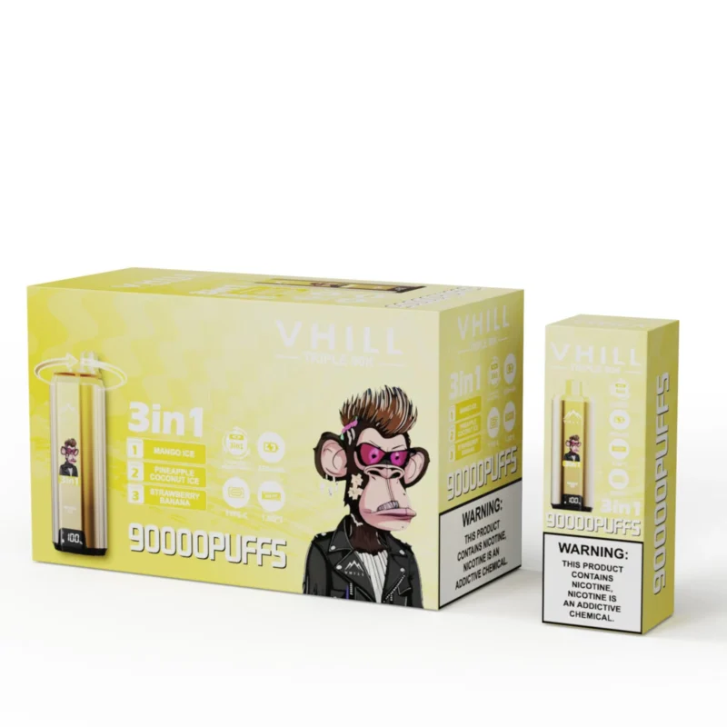 Vhill Triple 90k 90000 Puffs Disposable Vape Strawberry Banana Pineapple Coconut Ice Mango Device
