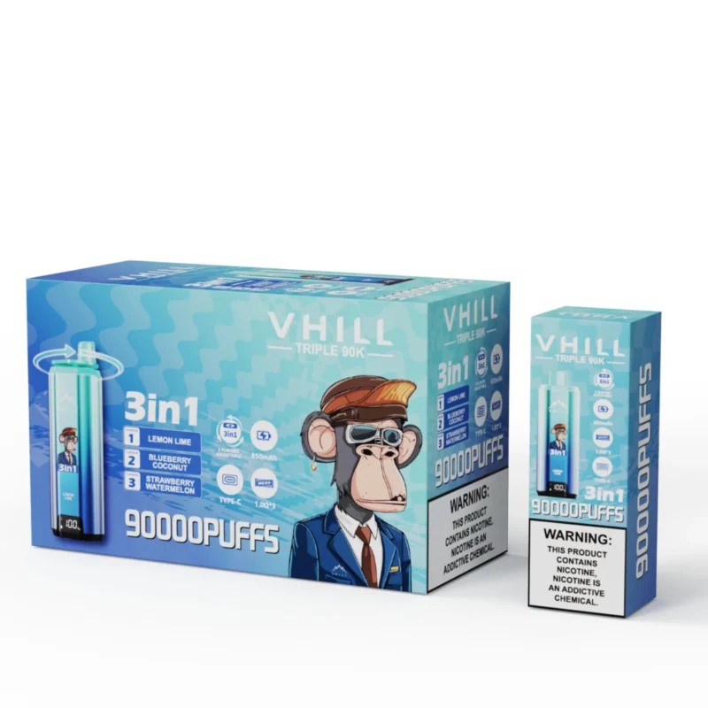 Vhill Triple 90k 90000 Puffs Disposable Vape Strawberry Watermelon Lemon Lime Blueberry Coconut Device