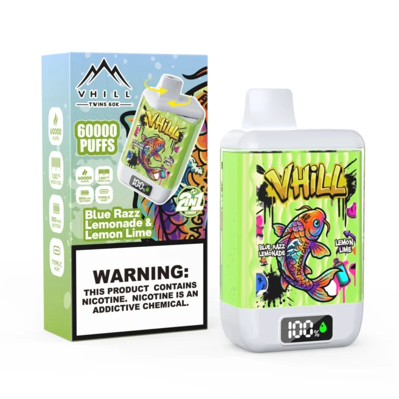 Vhill Twins 60k 60.000 Züge Einweg-E-Zigarette „Blue Razz Lemonade Lemon Lime“