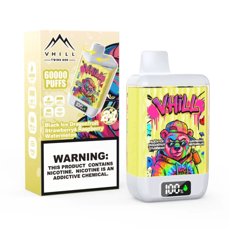 Vhill Twins 60k 60.000 Puffar Einweg-Vape Black Ice Drachenfrucht Erdbeere Himbeere Wassermelone Einweg-Vape-Gerät