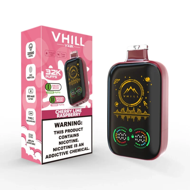 Vhill V32000 Einweg-E-Zigarette mit 32.000 Zügen, Geschmacksrichtung Kirsche-Limette-Himbeere