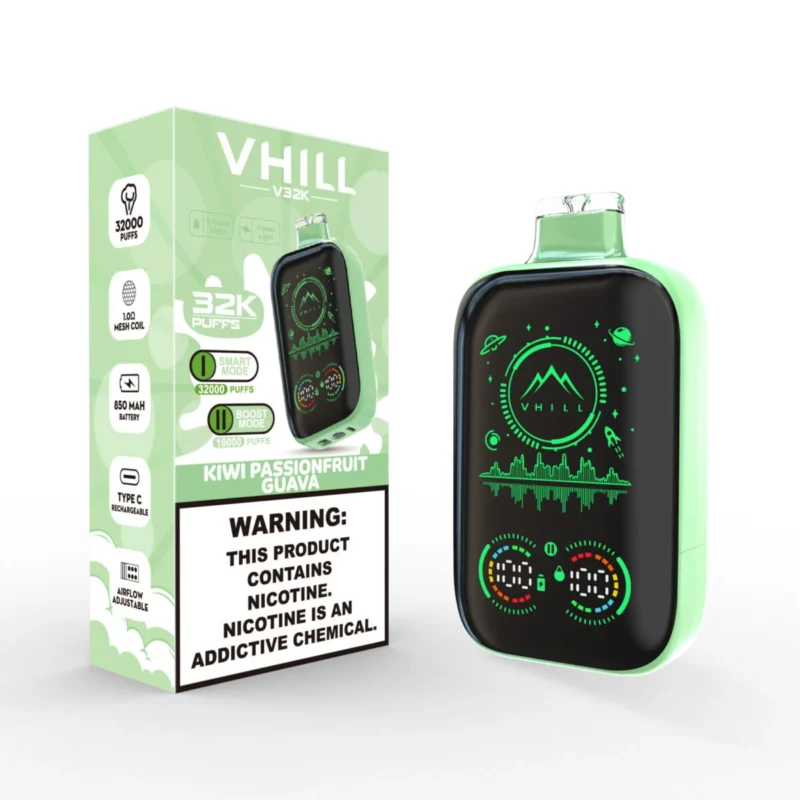 Vhill V32000 Einweg-E-Zigarette mit 32.000 Zügen, Geschmacksrichtung Kiwi, Passionsfrucht und Guave