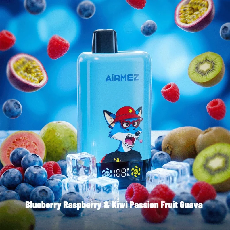 Airmez Fox 2-in-1 Pro 80k – Einweg-E-Zigarette mit 80.000 Zügen, Geschmacksrichtungen: Blaubeere, Himbeere, Kiwi, Passionsfrucht, Guave
