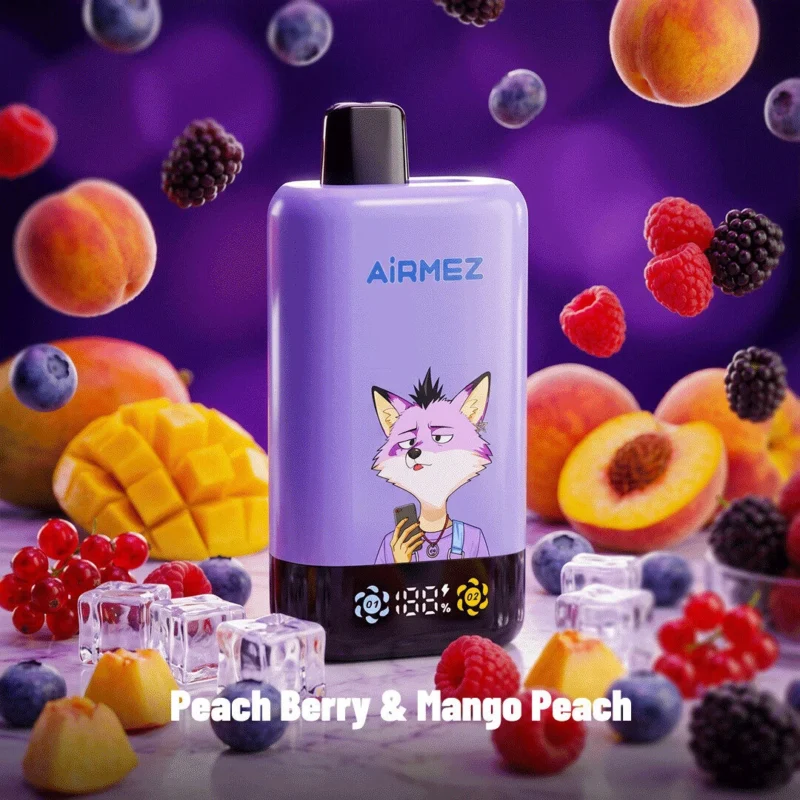 Airmez Fox 2-in-1 Pro 80k – Einweg-E-Zigarette mit 80.000 Zügen, Geschmacksrichtung Pfirsich-Beere-Mango