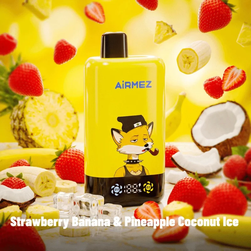 Airmez Fox 2-in-1 Pro 80k – Einweg-E-Zigarette mit 80.000 Zügen, Geschmacksrichtungen: Erdbeere, Banane, Ananas, Kokosnuss und Eis