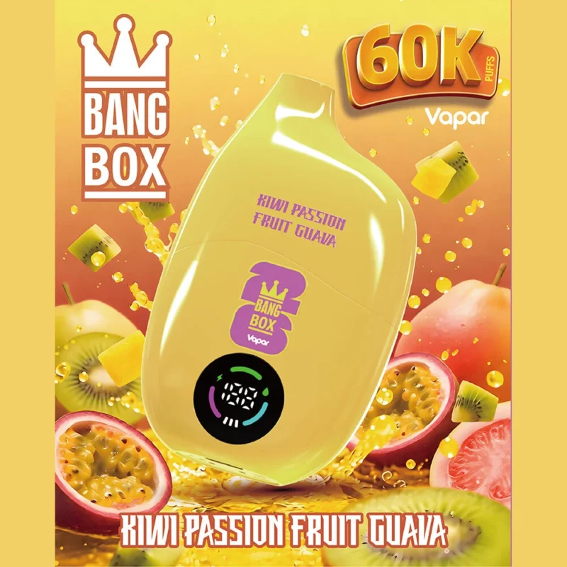 Bang Box 60000 – Einweg-E-Zigarette mit 60.000 Zügen, Geschmacksrichtung Kiwi, Passionsfrucht und Guave