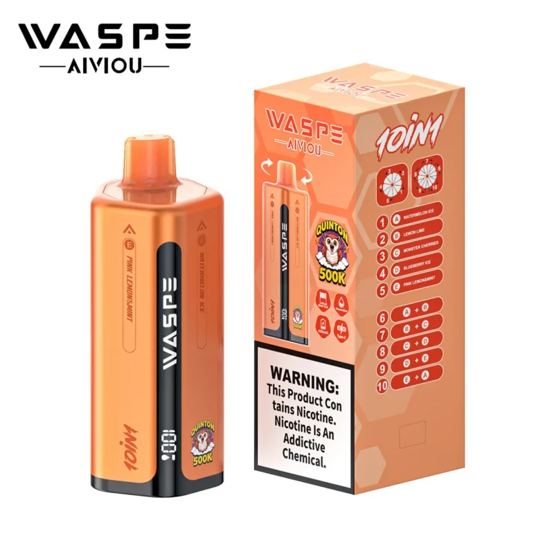 Waspe 500k 500.000 Züge Wassermelone, Eis, Zitrone, Limette, Monster, Kirschen, Heidelbeere, Rosa, Minze – Einweg-E-Zigarette